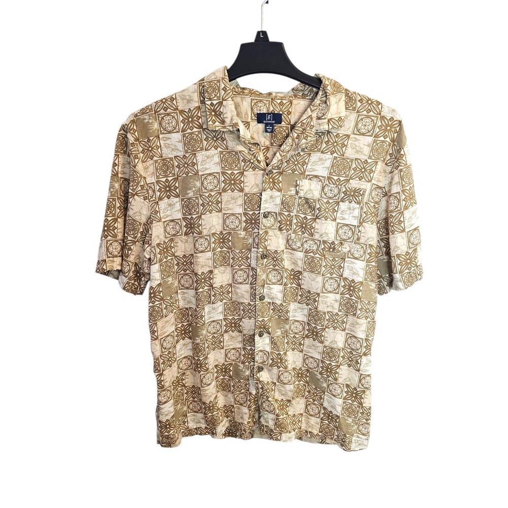 George Linen Blend Button Shirt Men's Large Summer Party Barbecue Tropical